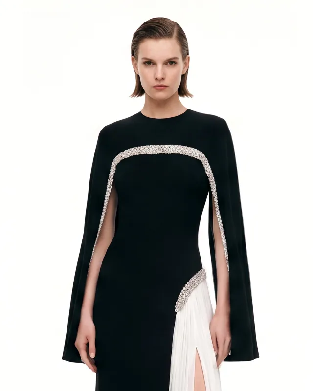 Artificial Crystal-Trim Cape - Black made by JW PEI