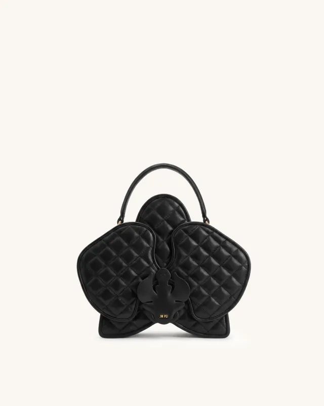 Flora Quilting Orchid Shaped Top Handle Bag - Black made by JW PEI