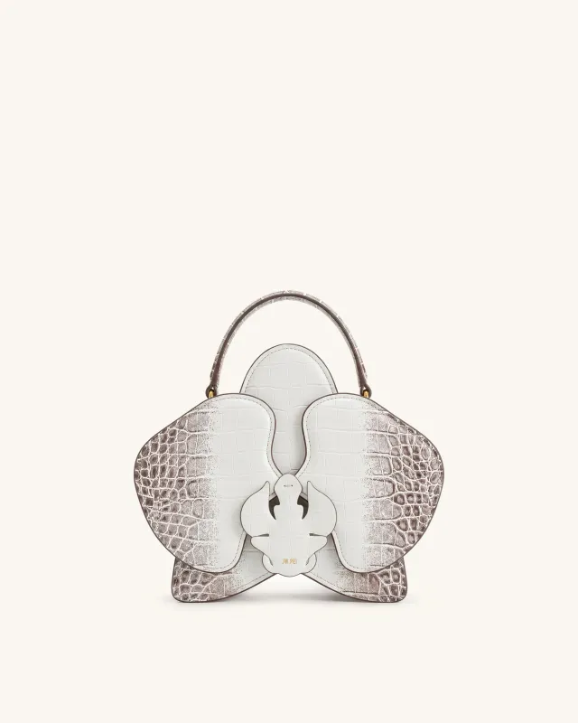 Flora Orchid Shaped Top Handle Bag - White Croc made by JW PEI