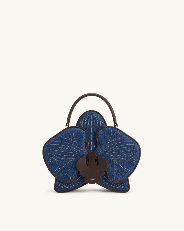 Flora Orchid Shaped Top Handle Bag - Blue Denim made by JW PEI