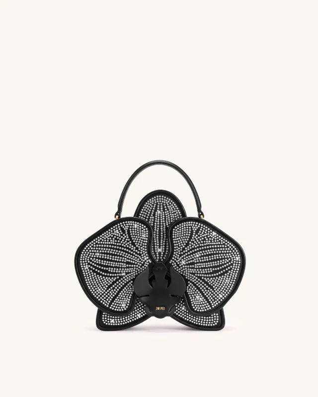 Flora Artificial Crystal Orchid ShapeD Top Handle Bag - Black made by JW PEI