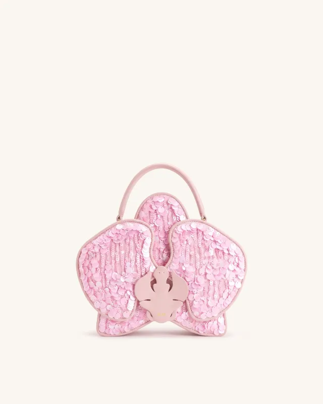 Flora Sequin Orchid Shaped Top Handle Bag - Pink made by JW PEI