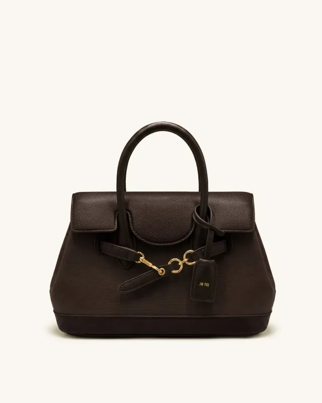 Alina Belted Satchel Bag - Dark Brown Canvas made by JW PEI