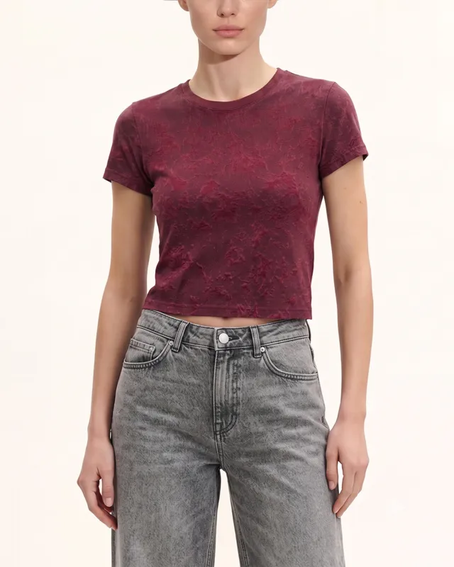 Crinkle Wash Cropped Tee - Burgundy made by JW PEI