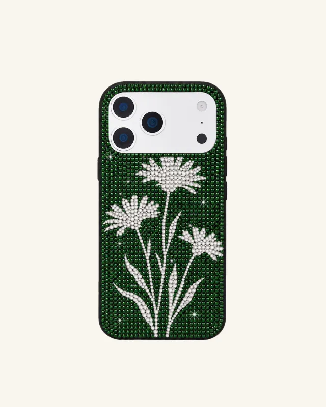 Daisy Flower Artificial Crystal Phone Case – Green made by JW PEI
