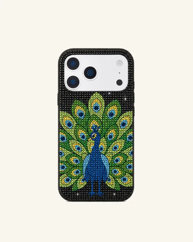Peacock Rhinestone Phone Case – Black made by JW PEI