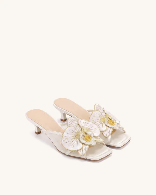 Serena Oversized Orchid Embroidered Mules - Beige made by JW PEI