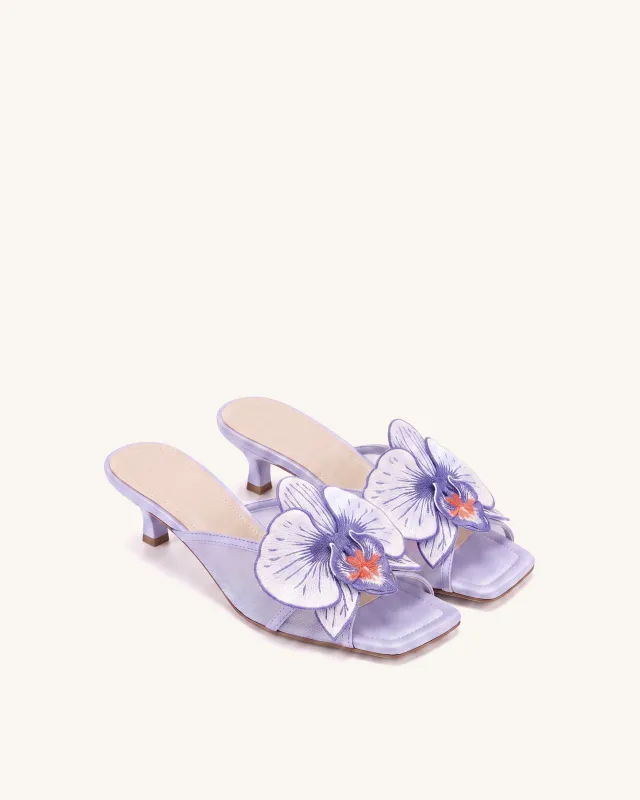 Serena Oversized Orchid Embroidered Mules - Purple made by JW PEI