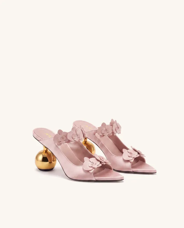 Rosalie Orchid Appliqué Sphere Heel Mules - Pink made by JW PEI