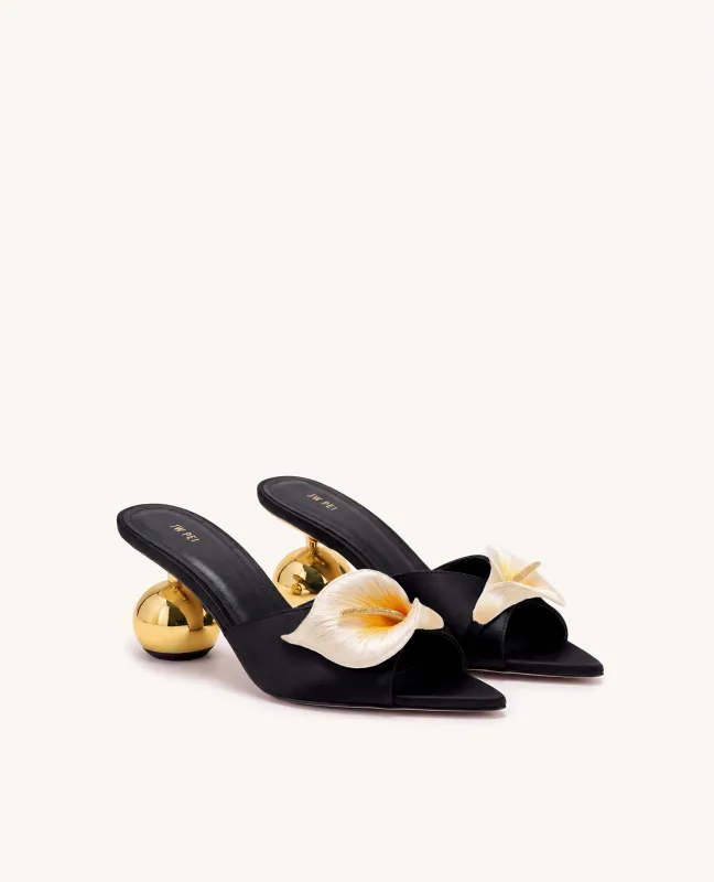 Bianca Calla Lily Sphere Heel Mules - Black made by JW PEI
