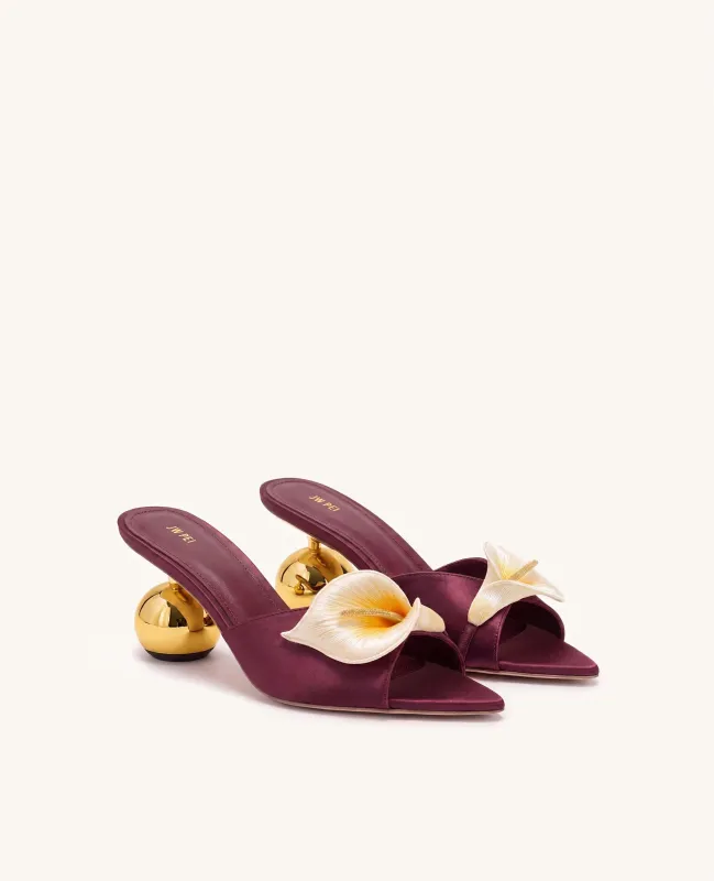 Bianca Calla Lily Sphere Heel Mules - Burgundy made by JW PEI