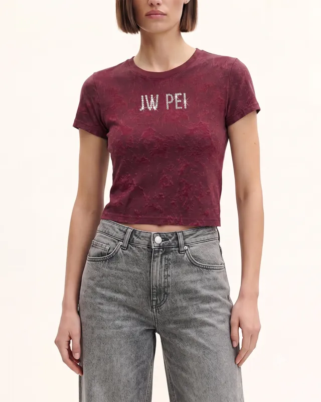 Crystal Logo Crinkle Wash Cropped Tee - Burgundy made by JW PEI