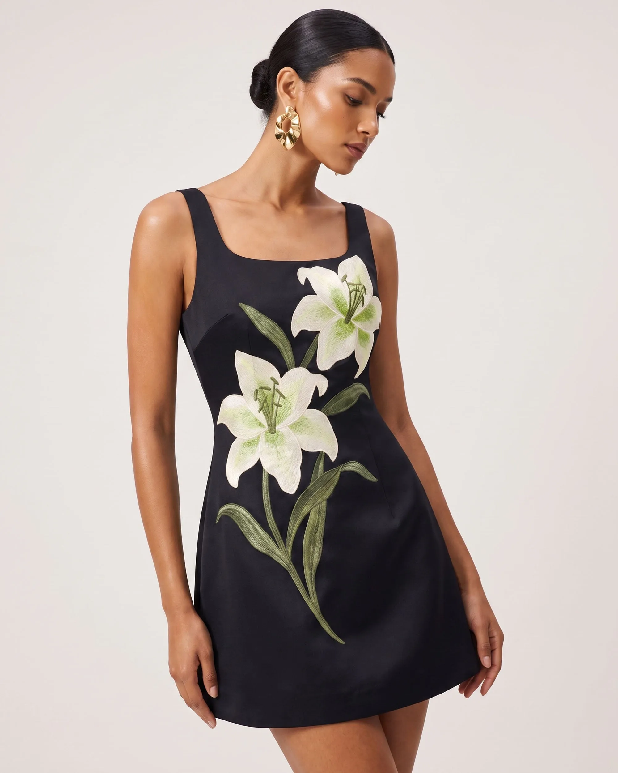 Lily Floral Print Sleeveless A-Line Mini Dress - Black sold by JW PEI product image thumbnail 2