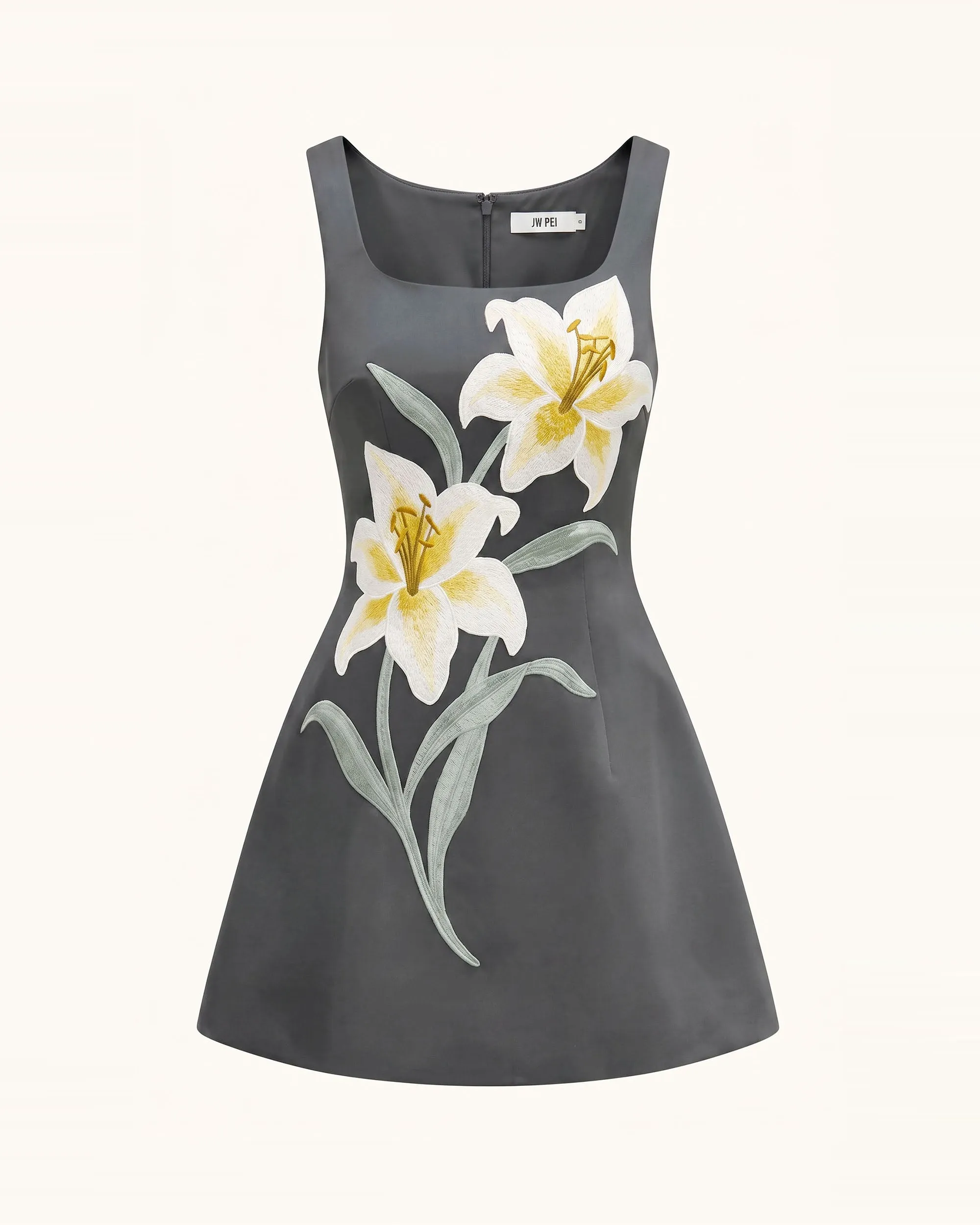 Lily Floral Print Sleeveless A-Line Mini Dress - Charcoal Gray sold by JW PEI product image thumbnail 3