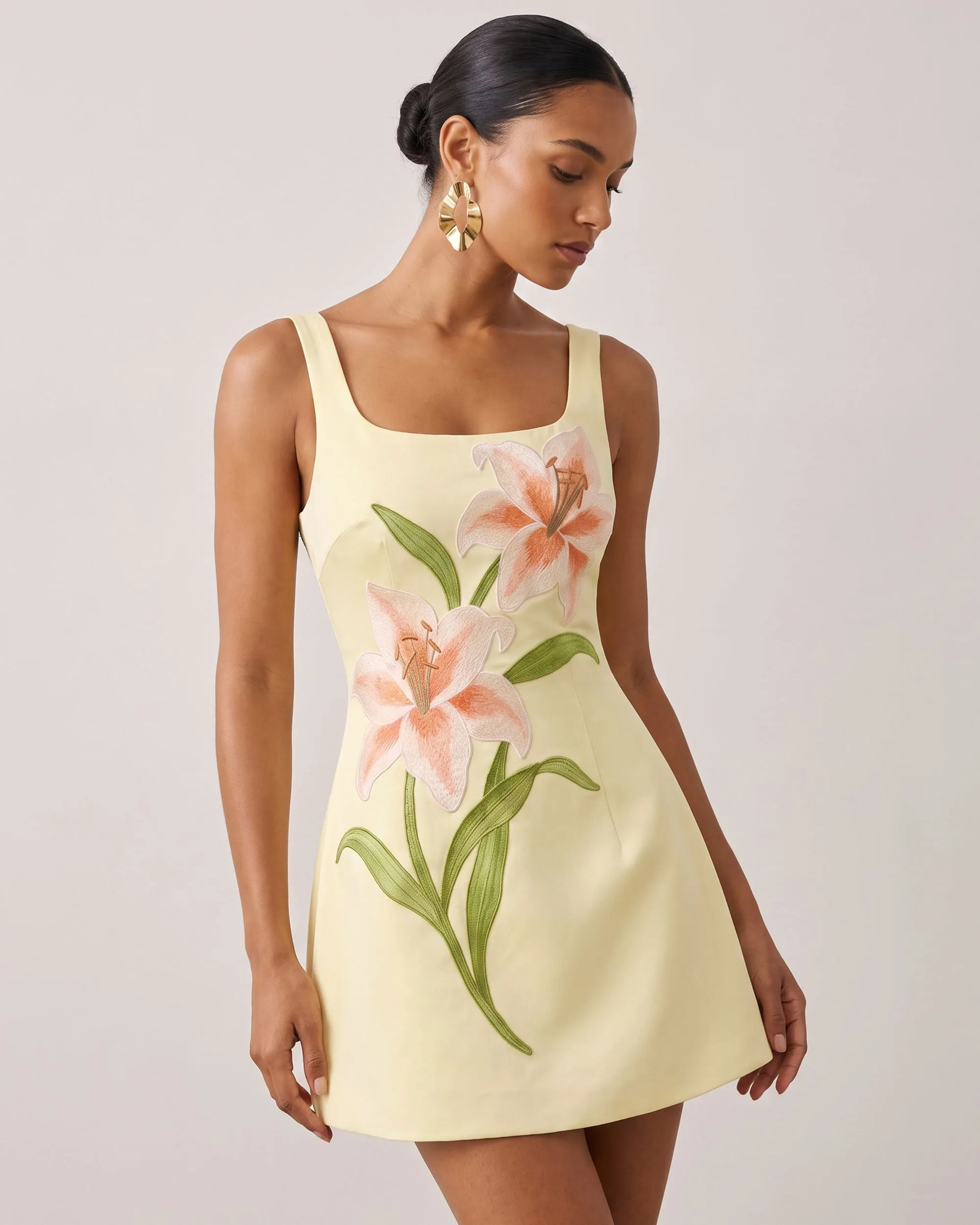 Lily Floral Print Sleeveless A-Line Mini Dress - Yellow sold by JW PEI product image thumbnail 2