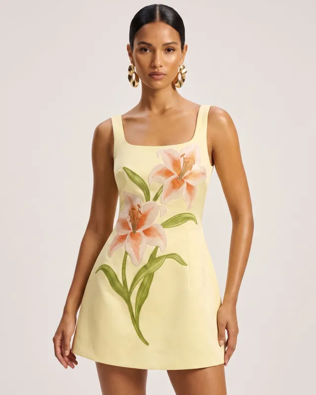 Lily Floral Print Sleeveless A-Line Mini Dress - Yellow made by JW PEI