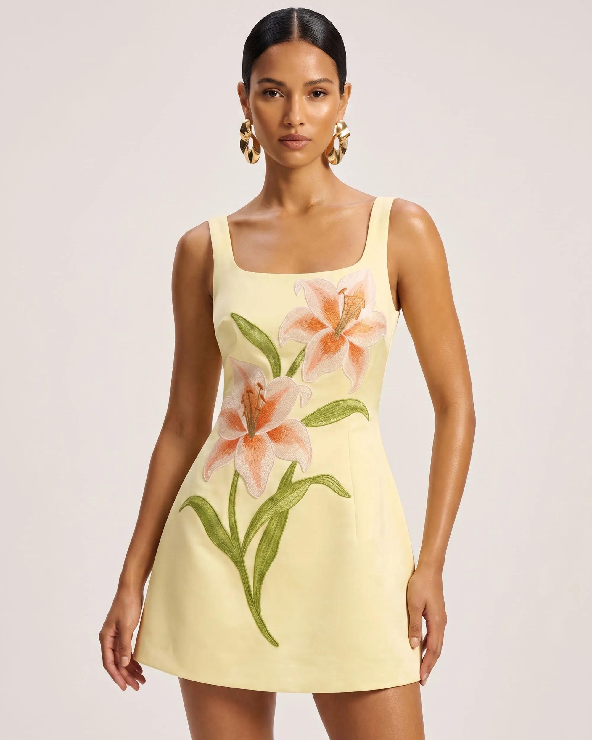 Lily Floral Print Sleeveless A-Line Mini Dress - Yellow sold by JW PEI