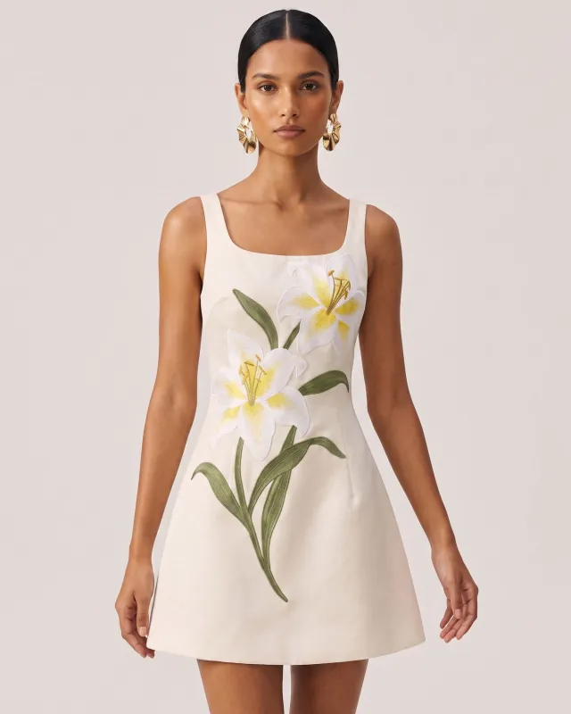 Lily Floral Print Sleeveless A-Line Mini Dress - White made by JW PEI