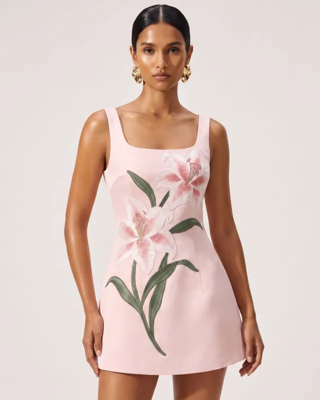 Lily Floral Print Sleeveless A-Line Mini Dress - Blush Pink made by JW PEI