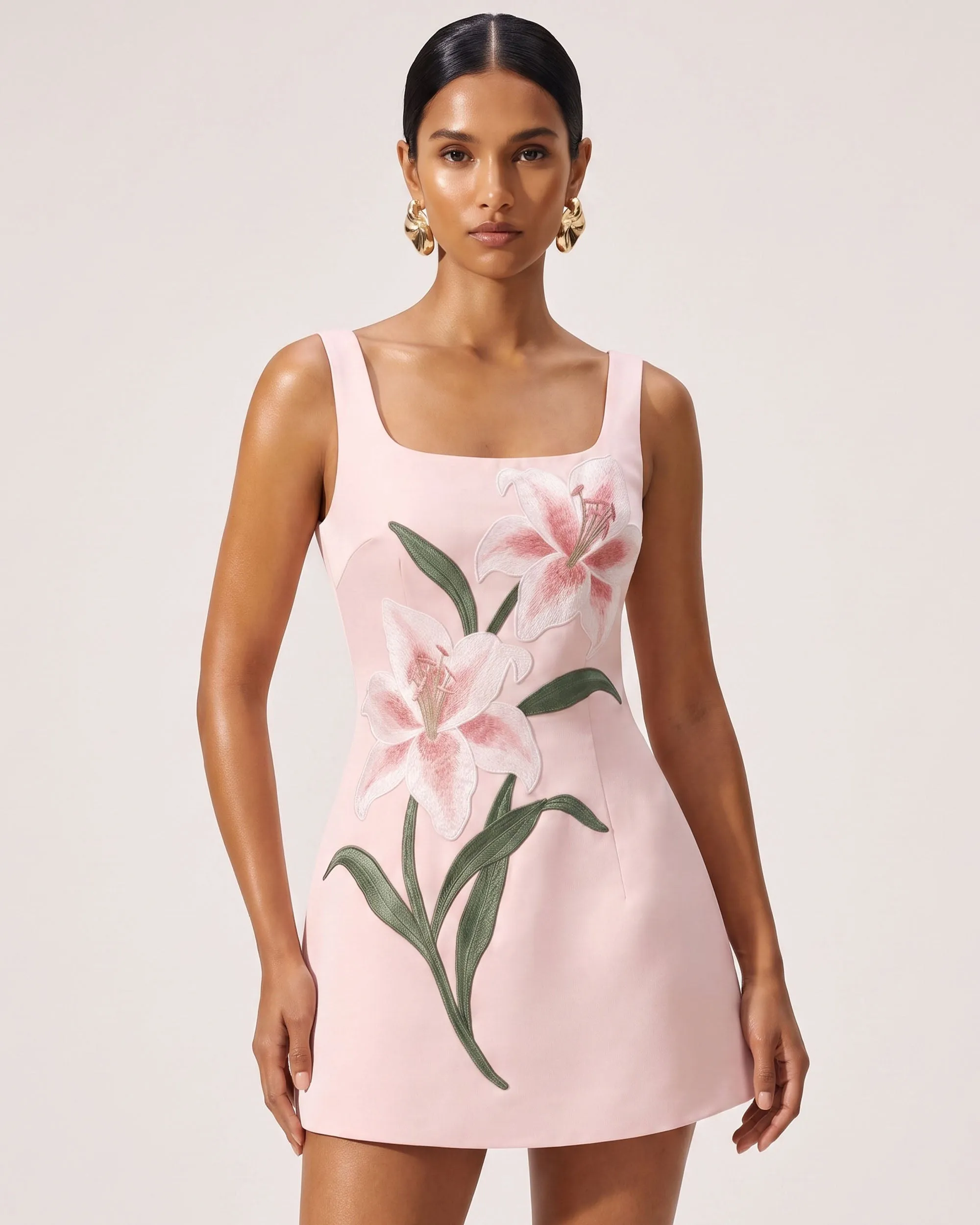 Lily Floral Print Sleeveless A-Line Mini Dress - Blush Pink sold by JW PEI