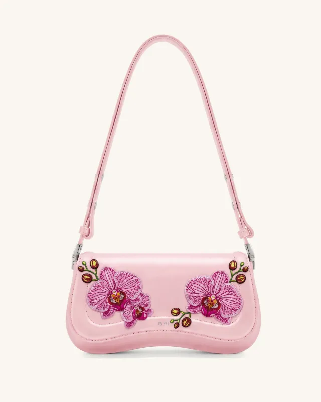 Joy Orchid Embroidered Shoulder Bag - Pink made by JW PEI
