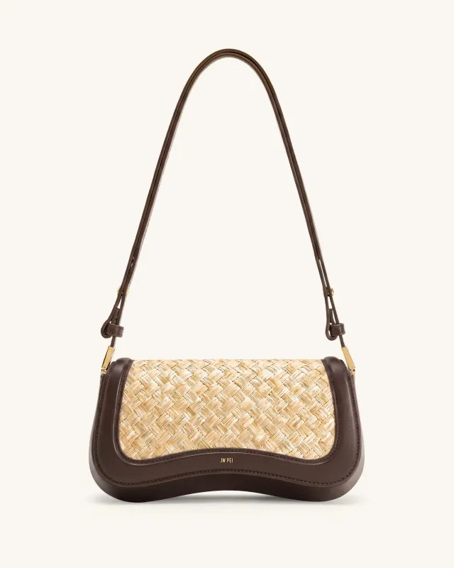 Joy Faux Straw Shoulder Bag - Natural Brown made by JW PEI