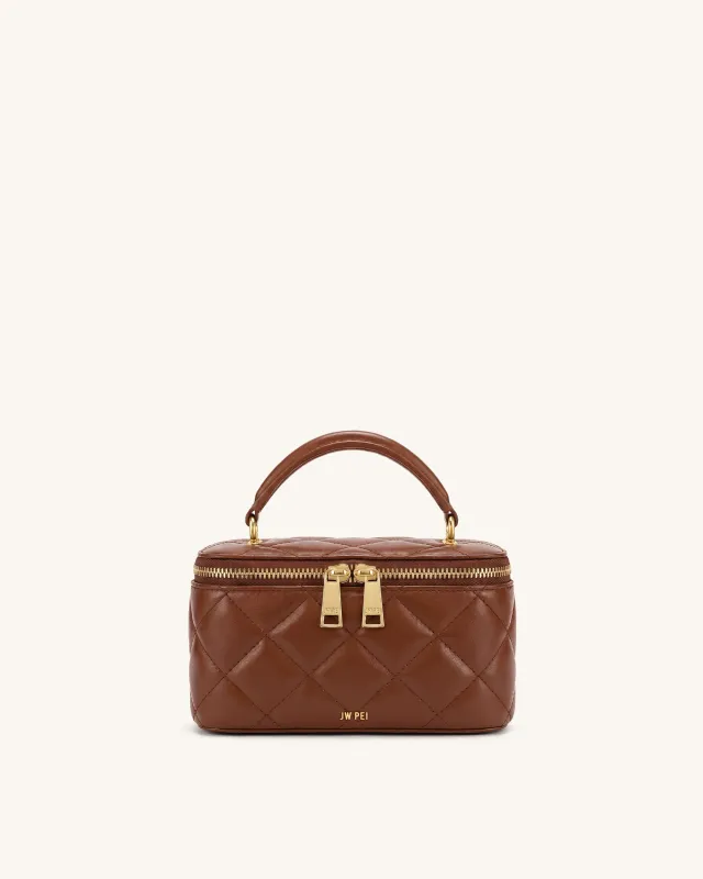 Vivienne Quilted Vanity Top Handle Bag - Dark Brown made by JW PEI