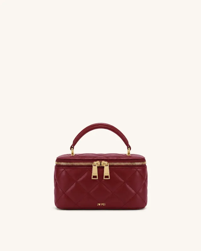Vivienne Quilted Vanity Top Handle Bag - Cherry Red made by JW PEI