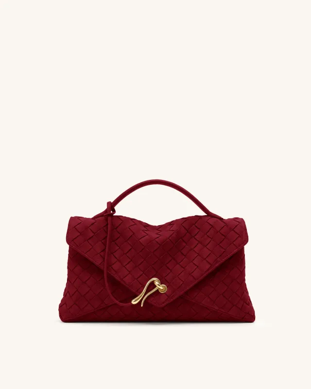 Celeste Faux Suede Woven Envelope Bag - Berry Red made by JW PEI