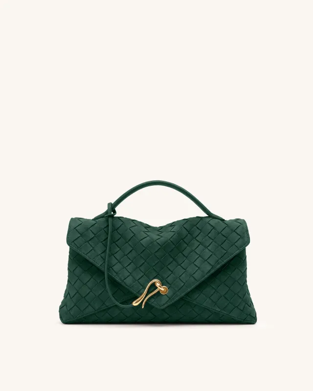Celeste Faux Suede Woven Envelope Bag - Dark Green made by JW PEI