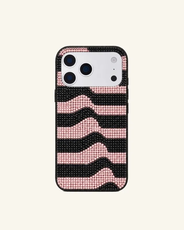 Wavy Stripe Artificial Crystal Phone Case - Pink Black made by JW PEI