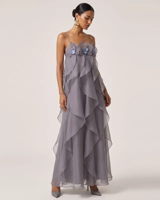 Orchid Embroidered Organza Maxi Dress - Dark Grey made by JW PEI