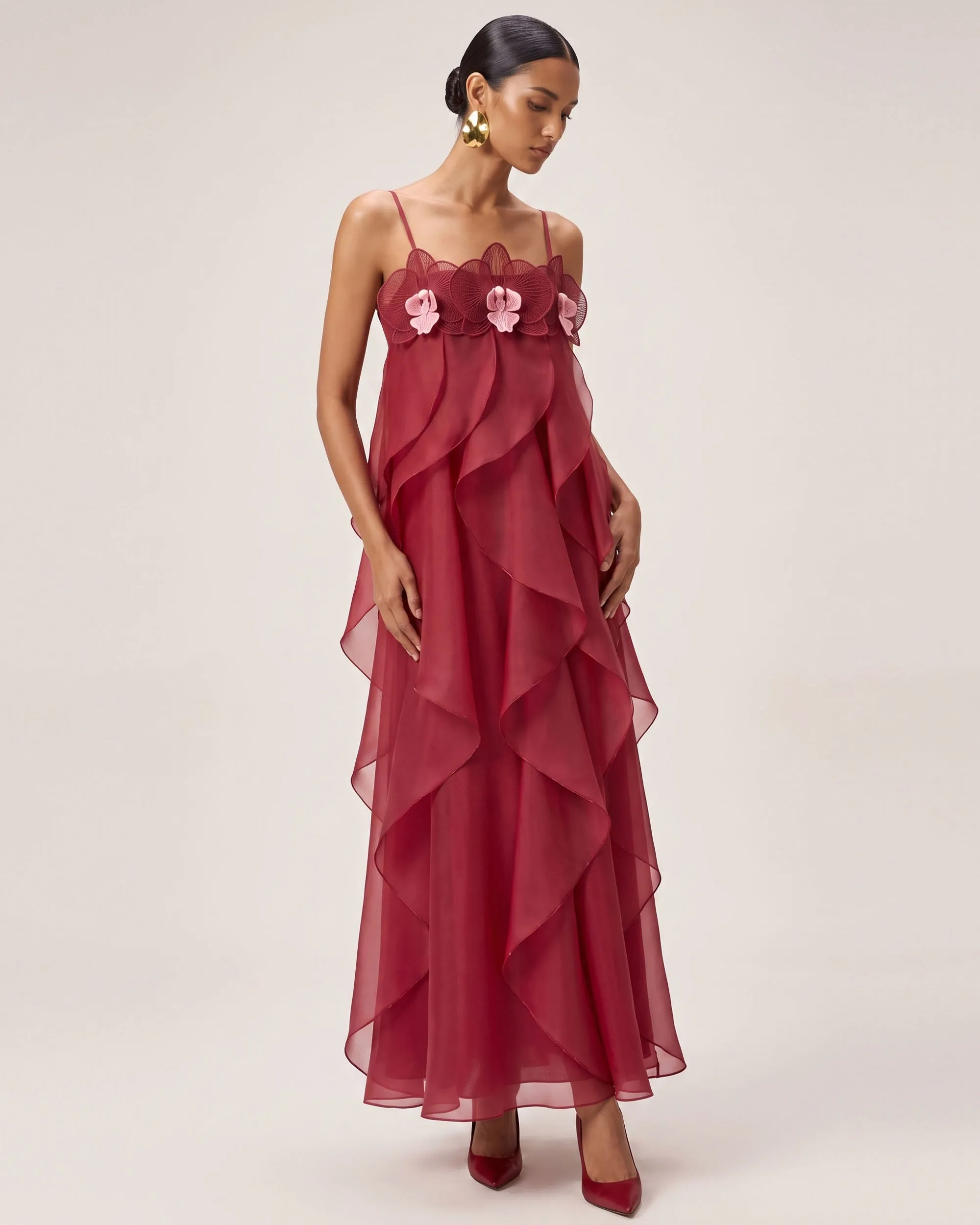 Orchid Embroidered Organza Maxi Dress - Red sold by JW PEI product image thumbnail 2