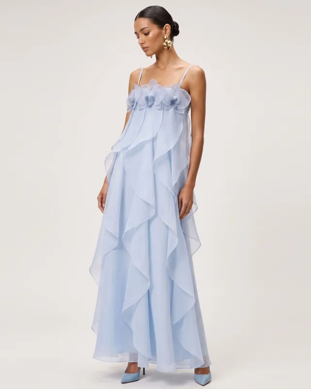 Orchid Embroidered Organza Maxi Dress - Light Blue made by JW PEI