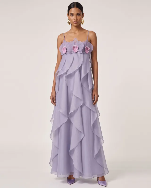 Orchid Embroidered Organza Maxi Dress - Light Purple made by JW PEI