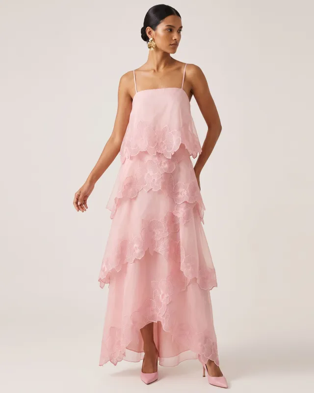 Orchid Embroidered Layered Maxi Dress - Blush Powder made by JW PEI