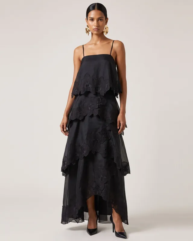 Orchid Embroidered Layered Maxi Dress - Black made by JW PEI