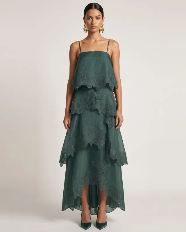 Orchid Embroidered Layered Maxi Dress - Dark Green made by JW PEI