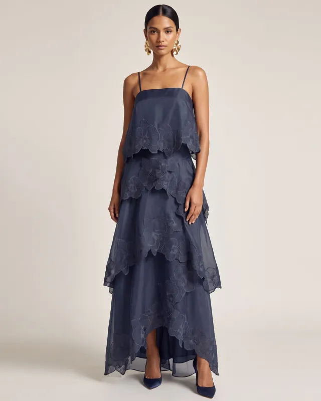 Orchid Embroidered Layered Maxi Dress - Dark Blue made by JW PEI