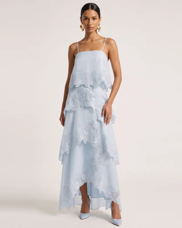 Orchid Embroidered Layered Maxi Dress - Light Blue made by JW PEI