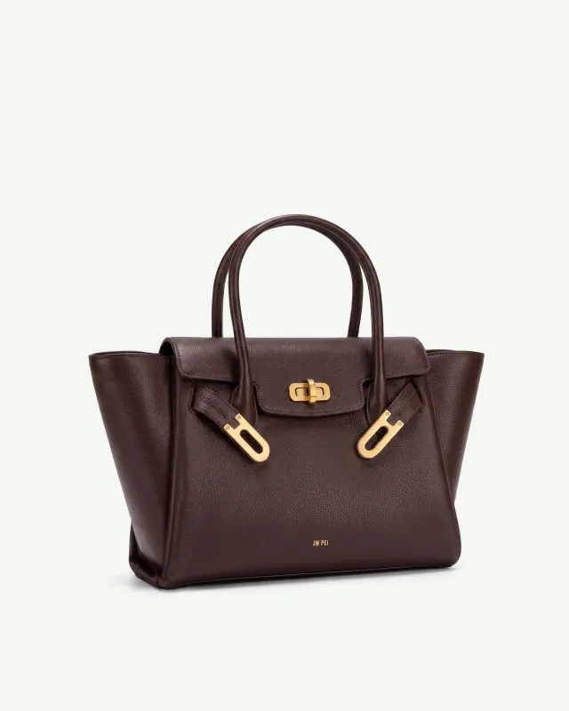 Rhea Pebbled Hardware-Detailed Tote Bag - Dark Brown made by JW PEI