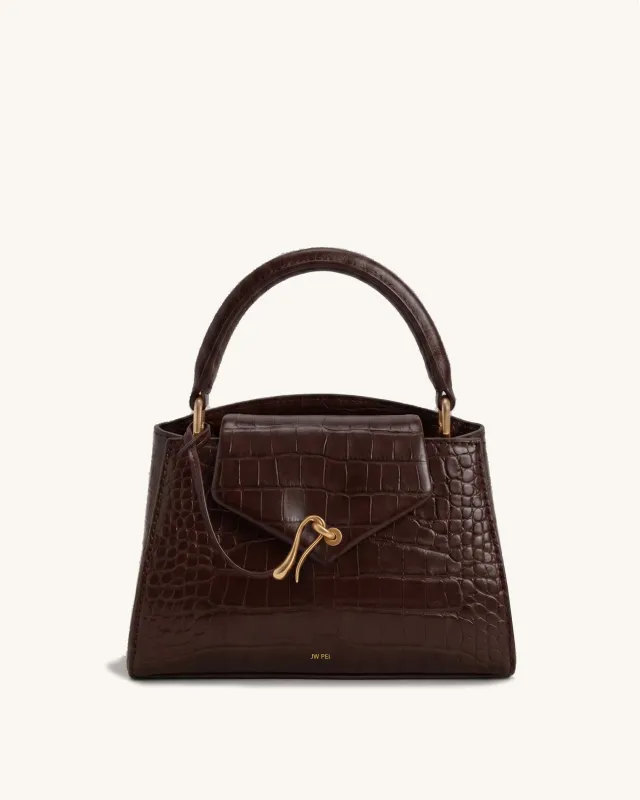 Celeste Knot Hardware Top Handle Bag - Dark Brown Croc made by JW PEI