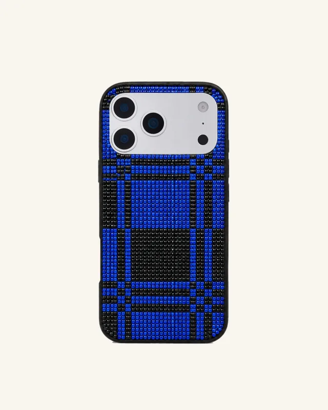 Plaid Artificial Crystal Phone Case - Blue Black made by JW PEI