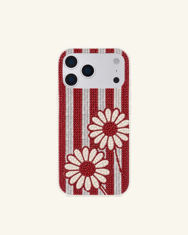 Daisy Stripe Artificial Crystal Phone Case - Red White made by JW PEI