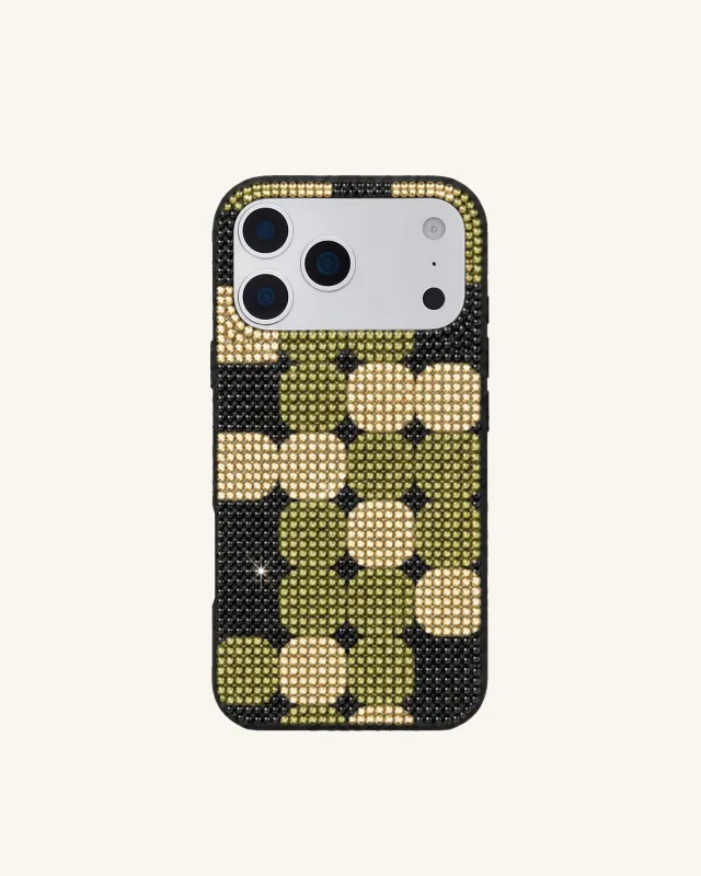 Geometric Check Artificial Crystal Phone Case - Black Olive made by JW PEI