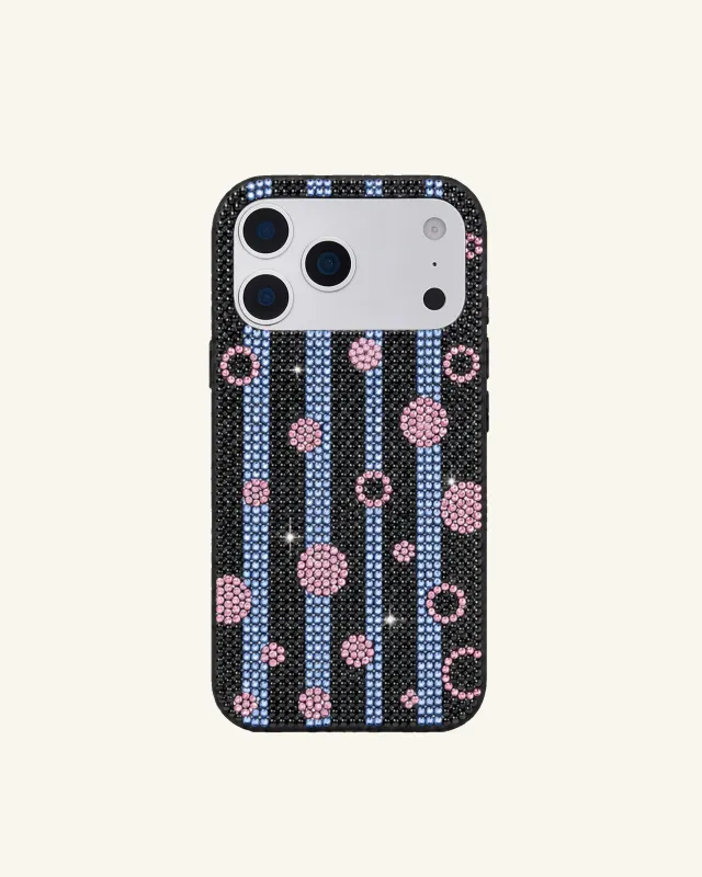 Pink Dot Stripe Artificial Crystal Phone Case - Black made by JW PEI