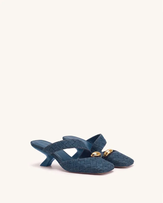 Noemi Woven Hardware Closed-Toe Mules - Denim Blue made by JW PEI