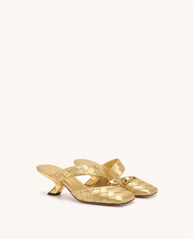 Noemi Woven Hardware Closed-Toe Mules - Metallic Gold made by JW PEI