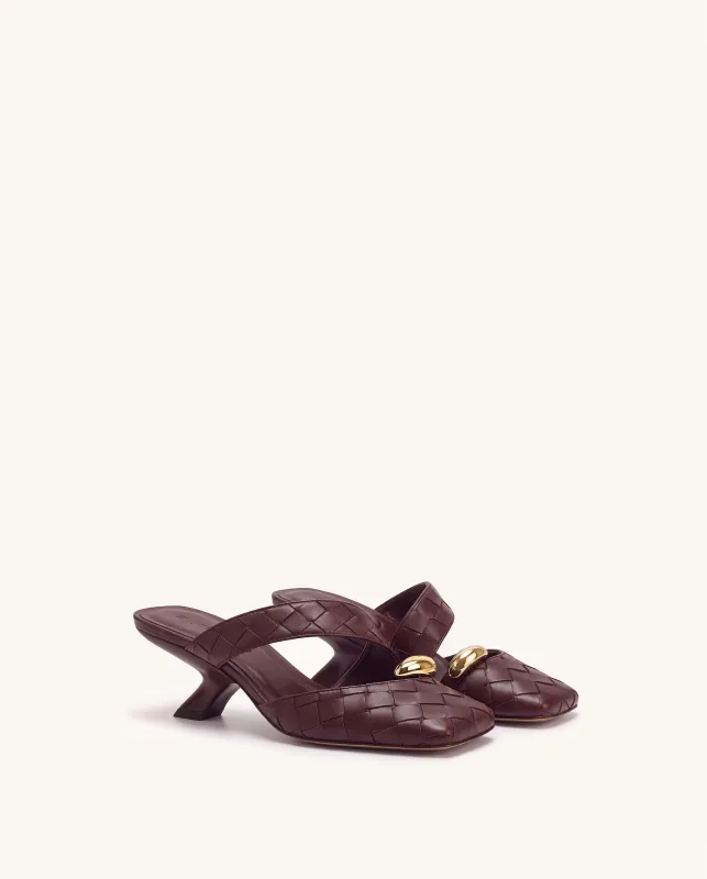Noemi Woven Hardware Closed-Toe Mules - Burgundy made by JW PEI
