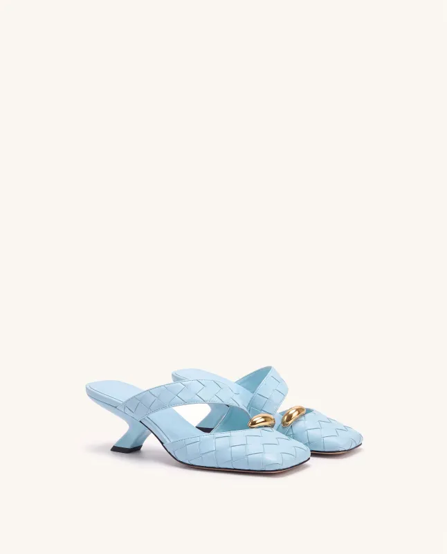 Noemi Woven Hardware Closed-Toe Mules - Light Blue made by JW PEI